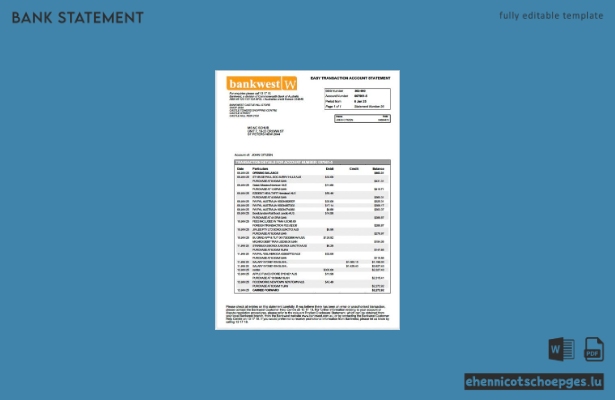 Beispiel eines Kontoauszugs der Bankwest Australia